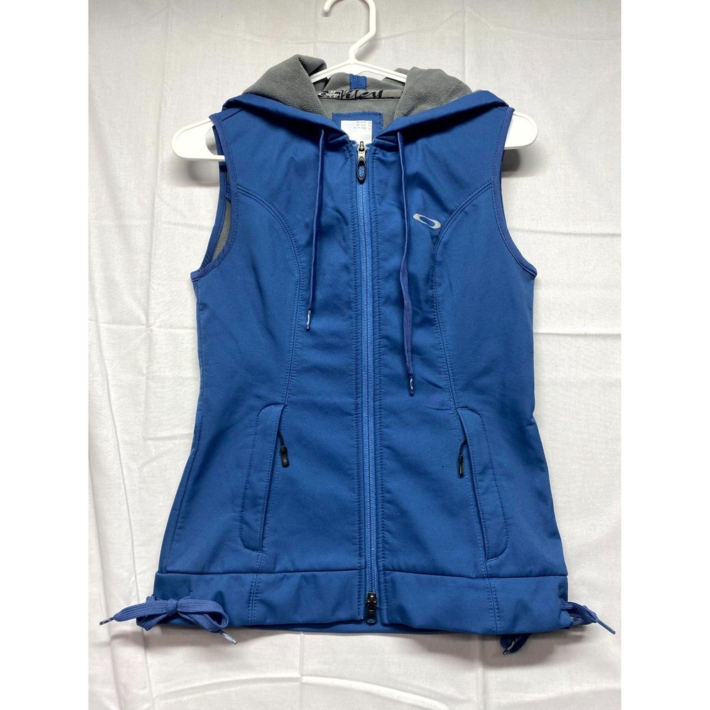 Oakley Athletic Softshell Hooded Vest Womens XS Blue Drawstring Hem Full Zip